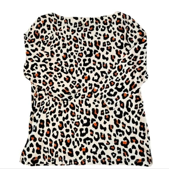 EC LOFT OUTLET LEOPARD PRINT BOATNECK SHIRT WITH STRIPED POCKET SZ.L - Picture 2 of 5